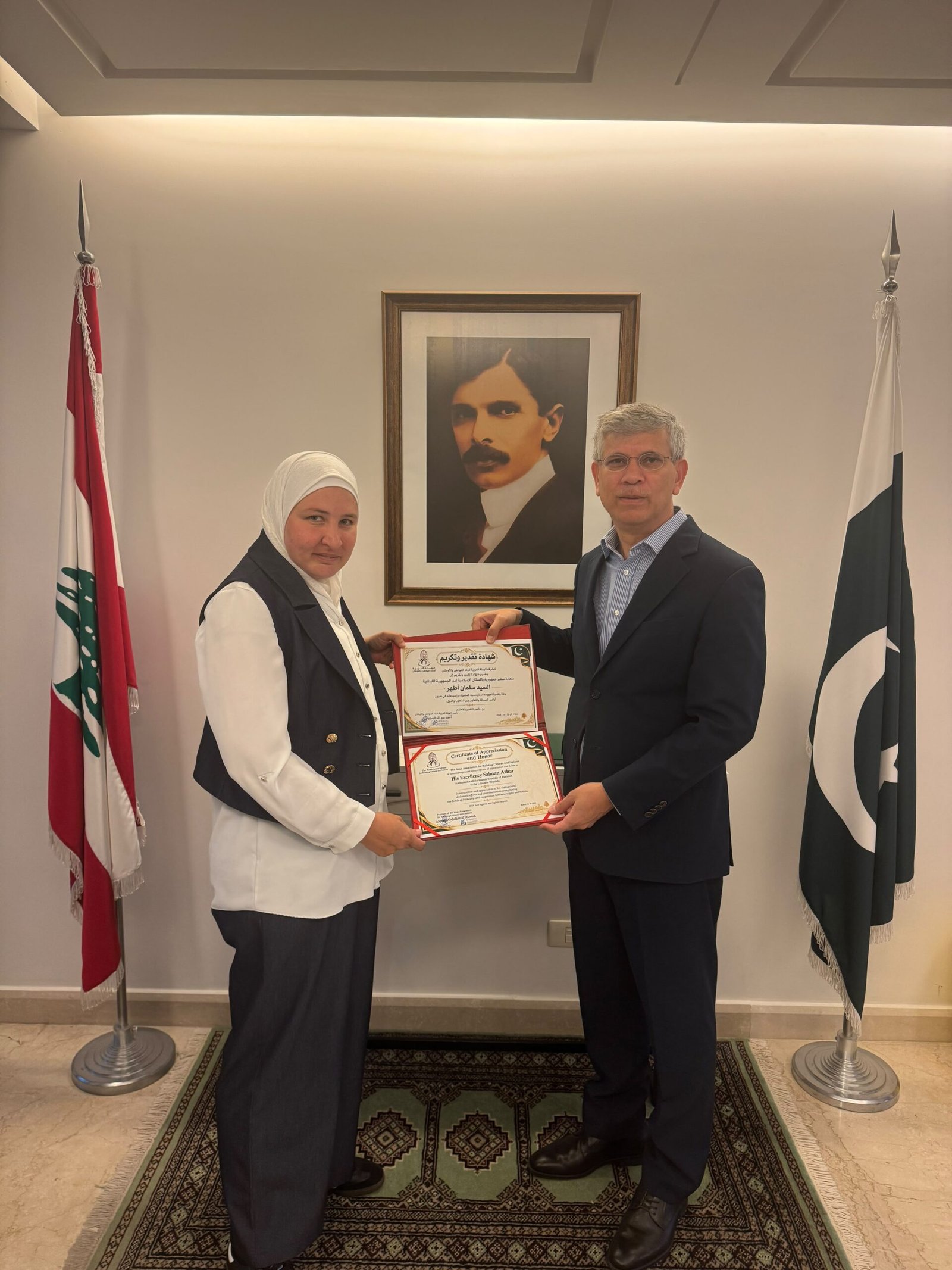 الهيئة العربية لبناء المواطن والأوطان تلتقي السفير الباكستاني في لبنان.. تأكيد على التعاون والسلام والتضامن العربي